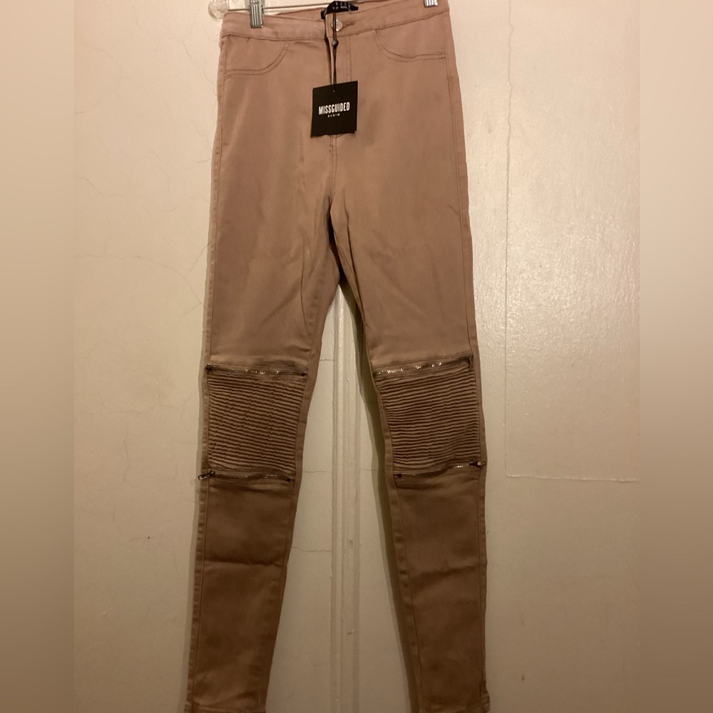 Missguided Denim sz 6 Zip knee Highwaisted Biker Skinny Jeans NWT - Picture 3 of 5